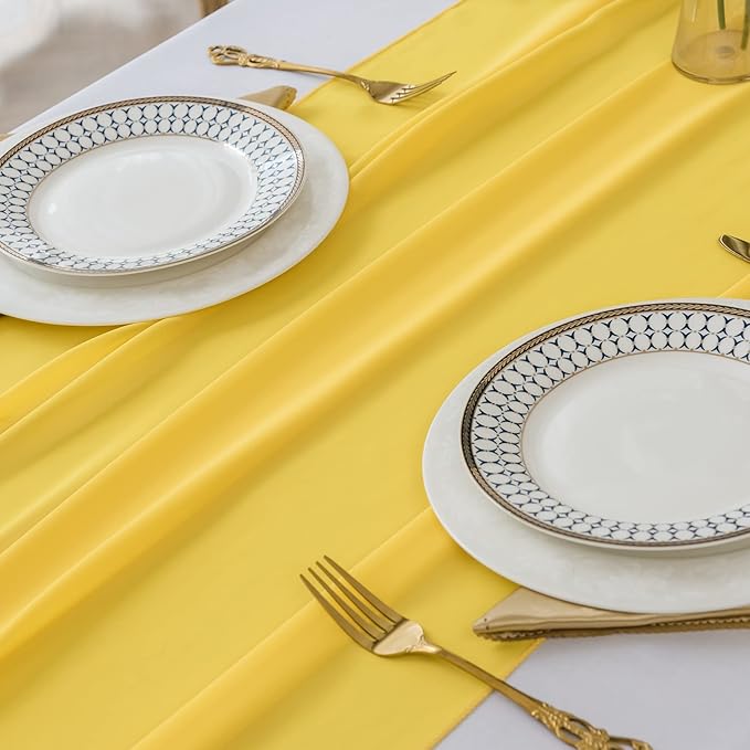 flohar 12Pack 9ft Chiffon Table Runner 14x108 Inch Sheer Romantic Table Runner for Wedding Birthday Party Bridal Shower Outdoor Decoration -Yellow