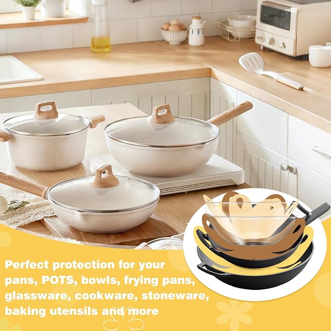 20 Pcs Felt Pot and Pan Protectors Larger & Thicker Colorful Pot Separators Pads 9/12/14/16 Inch for Stacking and Protecting Glassware, Cookware and More (Brown)
