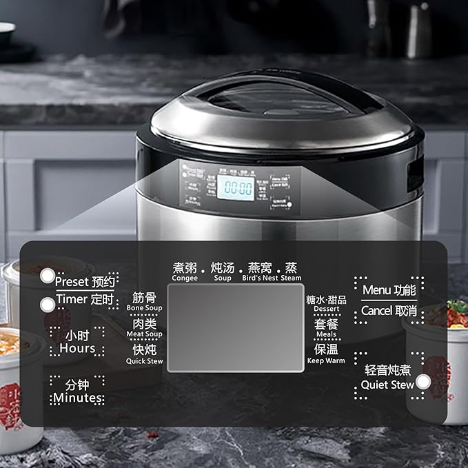 Joydeem Electric Stew Pot, 8.5Qt Stainless Steel Inner Pot with 5 Ceramic Liners (3.5L + 4 × 0.45L), Dual Cooking Modes, Brushed Stainless-Steel Exterior, For Soup, Congee & Bird?™s Nest, DDG-B350
