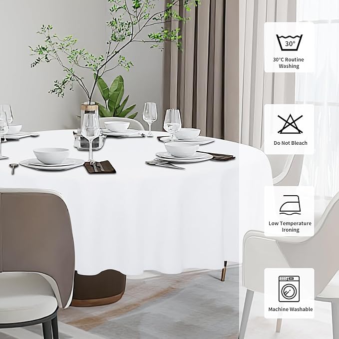 Easy-Going Faux Linen Waterproof Spill-Proof Tablecloth Stain Resistant Round Table Cloth Wrinkle Free Decorative Fabric for Kitchen, Dining, Party, Weddings, Restaurants (60 in-Round, White)