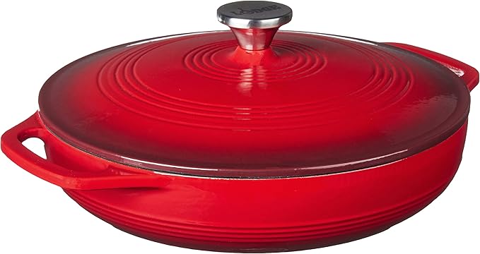 Lodge 3.6 Quart Enameled Cast Iron Oval Casserole With Lid??Dual Handles ??Oven Safe up to 500째 F or on Stovetop - Use to Marinate, Cook, Bake, Refrigerate and Serve ??Island Spice Red