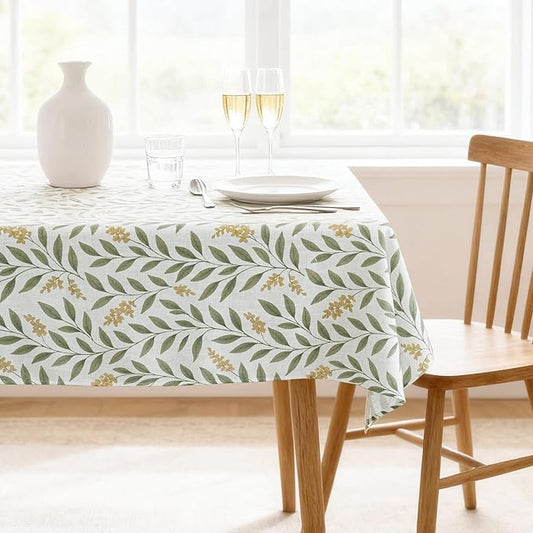 H.VERSAILTEX Linen Table Cloths Floral Printed Tablecloth Spill-Proof Waterproof Table Cover for Dining Buffet Feature Soft and Thick Fabric Wrinkle Free, 60 x 60 Inch, Adela Botanical Motif - Sage