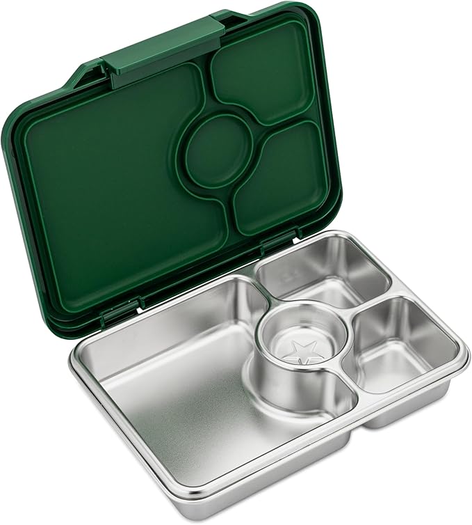 Yumbox Pr챗t Stainless Steel Bento Box with Leakproof Lunch Container, Sandwich Friendly Tray, Lunch Box for Kids, Adults, Travel (Dublin Green)