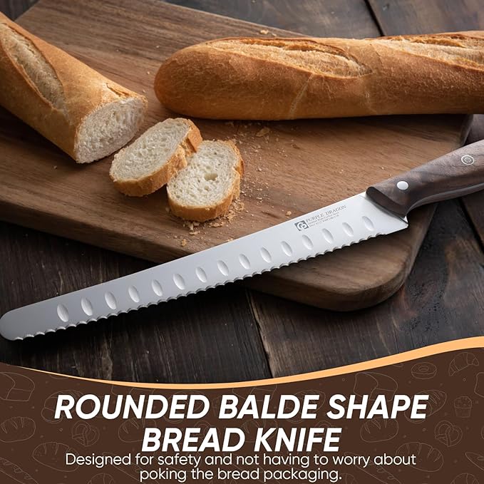 Purple Dragon Bread Knife for Homemade Bread, Serrated Knife - German High Carbon Steel Slicing for Sourdough - Cake and Fruits - Anniversary Idea Gift - Rounded Christmas Gift for Men and Women