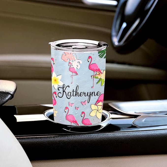 WAZONE Personalized Flamingo Tumbler 20oz 30oz Customized Name Stainless Steel Double Wall Vacuum Insulated Water Cup Travel Mug Gifts Birthday Christmas Mothers Day For Women Girls