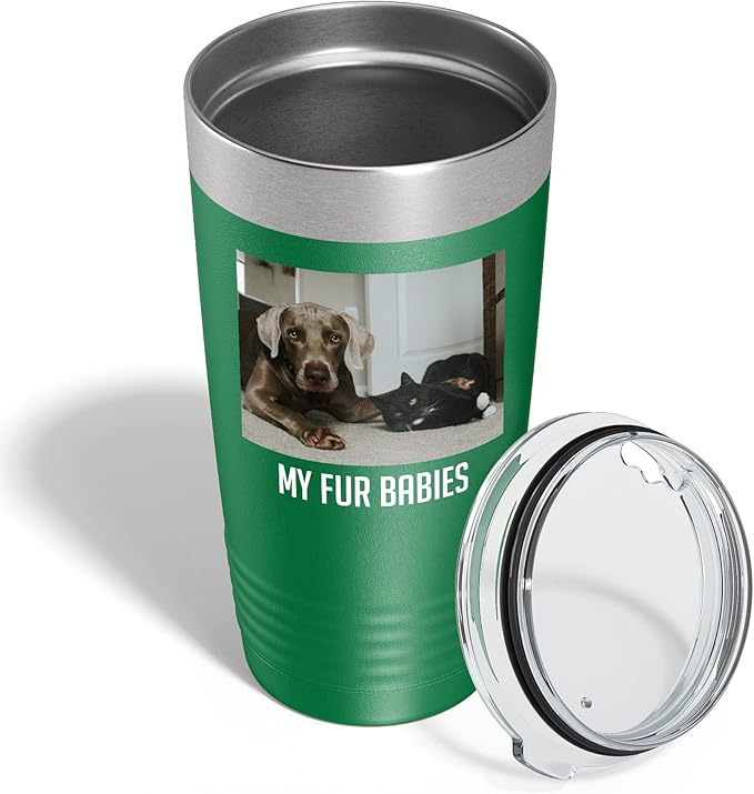 Personalized 20oz (17 Colors) Photo Picture Printed Insulated Stainless Steel Powder Coated Tumbler with Lid ??Customized Mother's Day Gift Her Him Men, Custom Coach Gifts Team Mom Dad (Green)