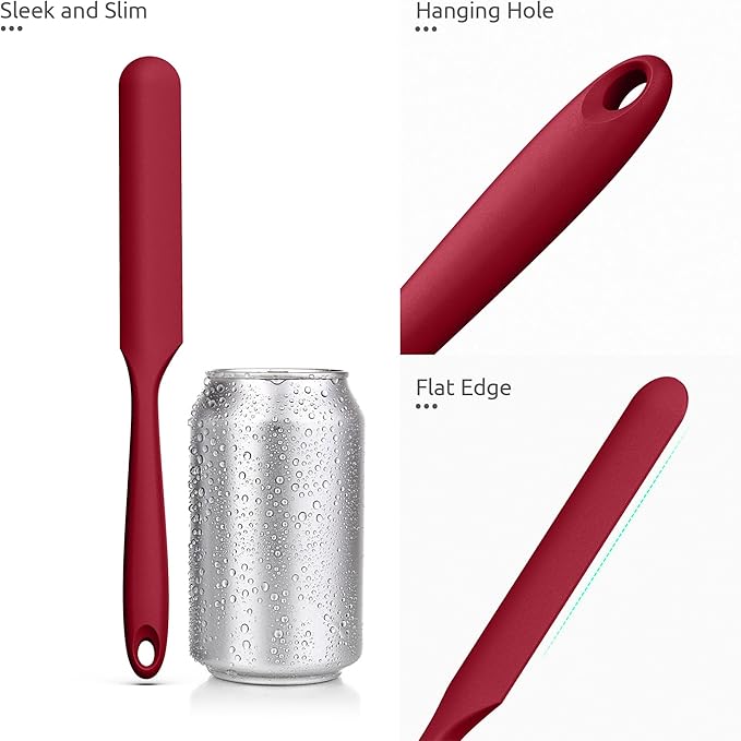 U-Taste Skinny Silicone Jar Spatula: 600쨘F Heat-Resistant Food-Grade 10in Long Narrow Sourdough Stirring Stick, Seamless Flexible Peanut Butter Spreader for Scraping Icing Bread Cream, Jam (Red)