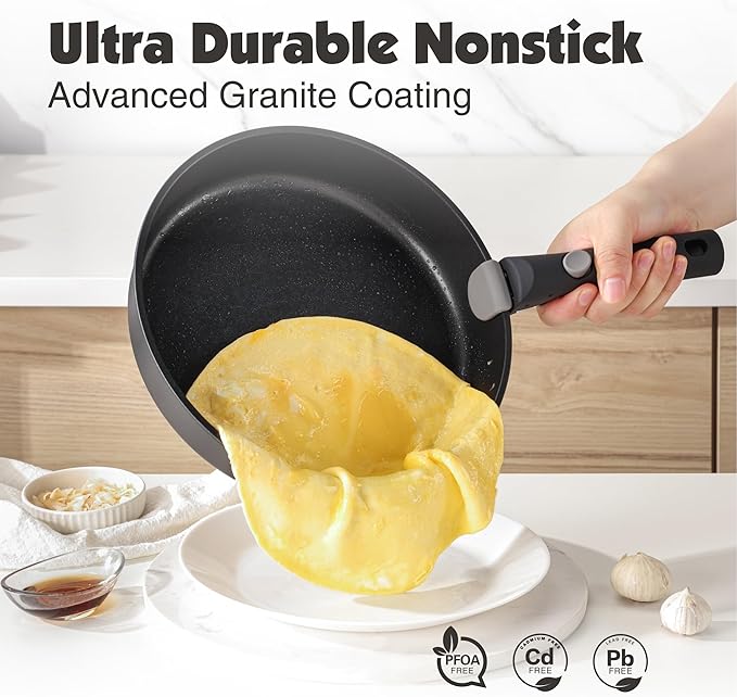 SENSARTE 24 Piece Pots and Pans Set, Nonstick Detachable Handle Cookware, Induction Kitchen Cookware Set with Removable Handle, Healthy Non Stick for RV, Dishwasher竊냀ven Safe (Black)
