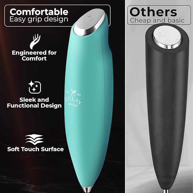 Zulay Kitchen Patented Tornado Triple Whisk Milk Frother with 4 Duracell Batteries ??Handheld Foam Maker for Coffee, Lattes, Matcha & Hot Chocolate ??Rich, Creamy Froth in Seconds
