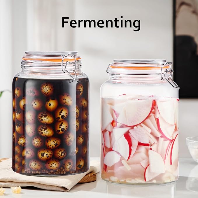 1 Gallon Glass Storage Jar with Lid, Wide Mouth Glass Canister for Storing Food in Pantry and Fermenting, Set of 2