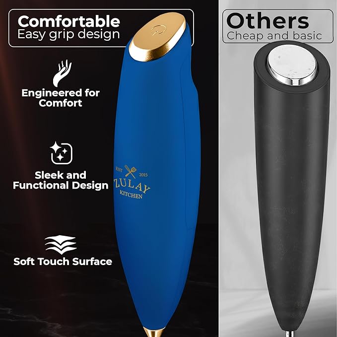 Zulay Kitchen Patented Tornado Triple Whisk Milk Frother with 4 Duracell Batteries ??Handheld Foam Maker for Coffee, Lattes, Matcha & Hot Chocolate ??Rich, Creamy Froth in Seconds