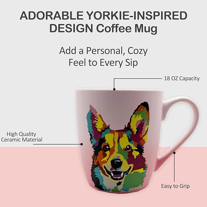 Soft Touch Yorkie Pink Mug - 18 Oz Yorkie Coffee Mug - Ceramic Tea Cups with Beautiful Box - Best Gift for Yorkie Lovers - Unique Ceramic Coffee Cups for Daily Use