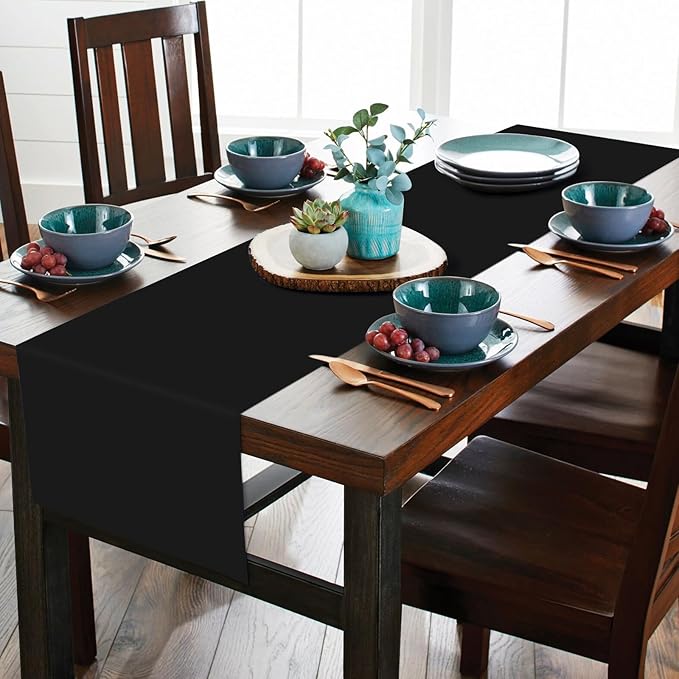 12 Pack Black Table Runner 12 x 108 Inch Long Rustic Farmhouse Wedding Fall Table Runner,Washable and Reusable Polyester Table Runners for Wedding Birthday Party Banquet Table Decorations