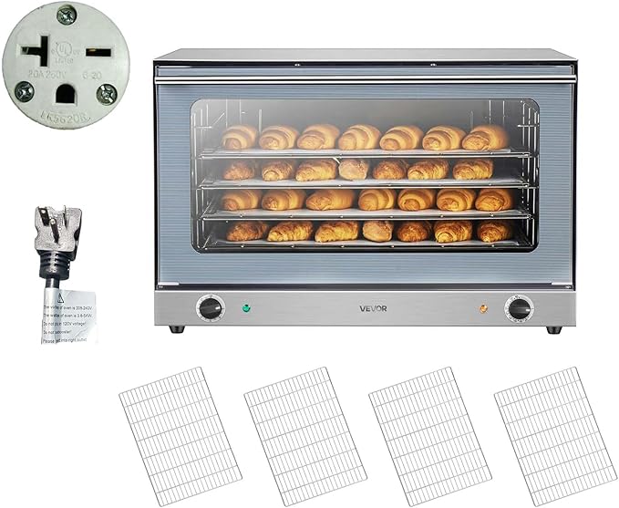 VEVOR Commercial Convection Oven, 4.24 cu.ft Countertop Oven for Full-Size Pans, Electric Convection Ovens with 4 Racks, 360째 Hot Air Circulation, for Bakery, Restaurant & Pizza Shop (208-240V 5000W)