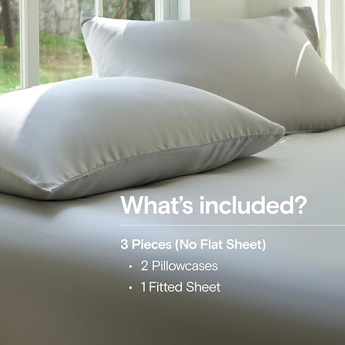 DOZ Sheet Set, 100% Viscose derived from Bamboo, Organically Grown, Buttery Soft, Cooling Sheets, High GSM, Deep Pockets - 3 Piece - 2 Pillowcases 1 Fitted Sheet (Dove, Cal King)