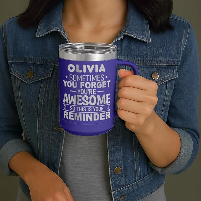 Personalized Inspirational Travel Coffee Mug, Inspirational Gifts for Men Dad Wife Sister Women, Custom Birthday For Him Her, Customized You?셱e Awesome Tumbler, Teacher Coworker Gifts 15oz Purple