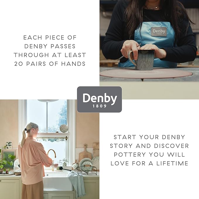 Denby - Elements Stone Large Coffee Mug Set of 4-11.15 Ounce Stoneware Tea Mug Set For Office & Home - Dishwasher Safe, Microwave Safe - Ceramic Tea Cups White Glaze