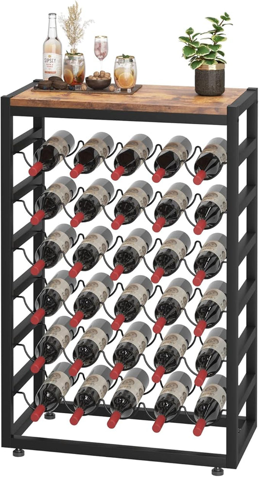 Dripex 30 Bottles Wine Rack Free Standing Floor, 6-Tier Display Wine Storage Shelves with Wooden Table Top, Sturdy Metal Bottle Holder for Kitchen Bar Pantry 23.2''L x 11.8''W x 34.7''H