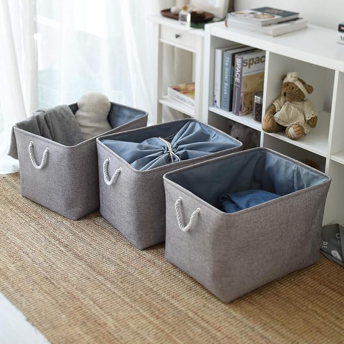 TheWarmHome Storage Baskets for Organizing, Sturdy Fabric Storage Basket , Foldable Storage Baskets for Shelves Closet Nursery Toy (Grey 3 Pack 20.5횞15.7횞13.8inch)