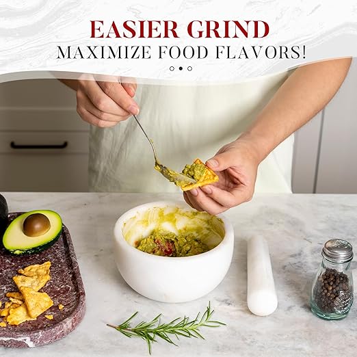 Koville Marble Mortar and Pestle Set, 6.3"-2 Cups Grinder Bowl for Guacamole, Salsa, Pill Crusher, Spice, Herb, Garlic, Nut, Heavy Duty Grinder for Kitchen(Namib Fantasy)