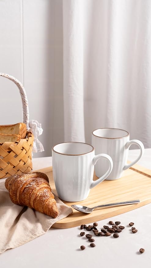 famiware Coffee Mugs Sets for 4, 12 oz Mug Set, Coffee Cups with Handle for Coffee, Tea, Cocoa and Milk, Microwave and Dishwasher Safe, White Stripe