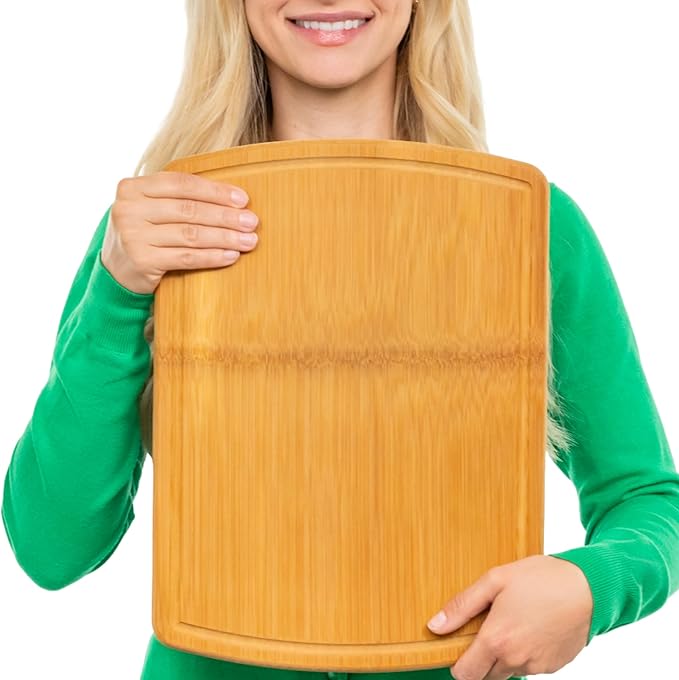 Bamboo Cutting Board ??15 Inch Wood Cutting Boards for Kitchen with Glue-Free Surface??& Juice Groove ??Non-Toxic, FSC-Certified, Durable Wooden Chopping Board