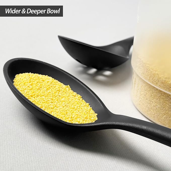 Silicone Spoons for Cooking - Extra Large Kitchen Spoons for Mixing, Serving, & Stirring - 600째F Heat-Resistant Non Stick Utensils Ladle - Dishwasher Safe, Solid,Black
