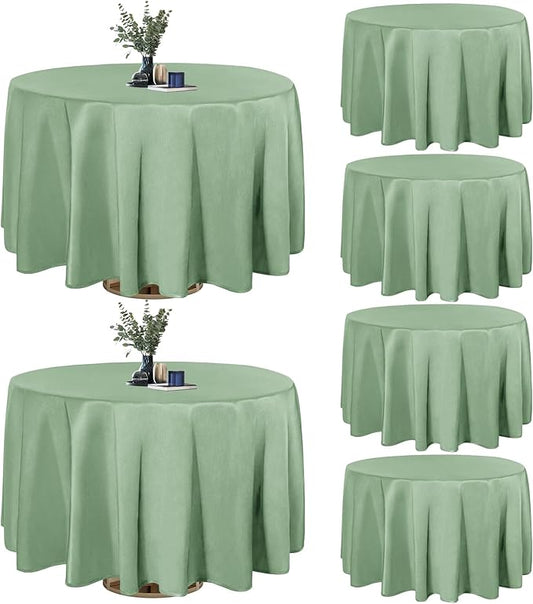 Easy-Going 6 Pack Sage Green Tablecloths 108 Inch-Round for 8 Ft Round Table, Washable Polyester Waterproof Stain Resistant Table Cloth, Decorative Table Cover for Kitchen, Dining Tables, Events
