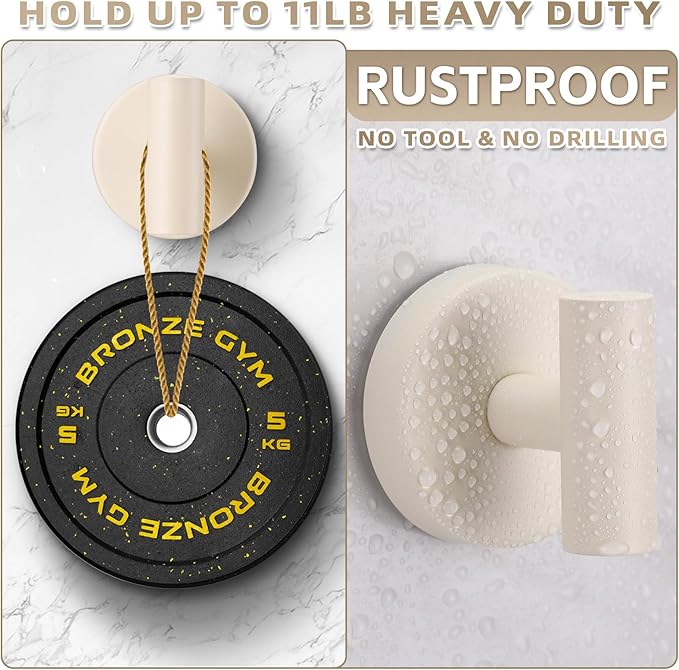 Suction Cup Hooks for Shower - Bathroom Reusable Hooks for Towels, Robes & Loofah - No-Drill Mounting on Kitchen,Walls,Metal,Glass,Mirrors,Tile & Smooth Non-Porous Surfaces (2, Milk White)