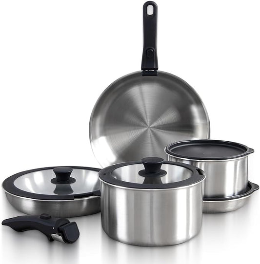 GOURMETIFIC짰 Stainless Steel Cookware Set [11 PIECES] - Non Toxic Kitchenware - Induction, Gas & Oven Cooking Ware - Pot & Pan with Removable Handles - Stackable Pots & Pans - Dishwasher Safe