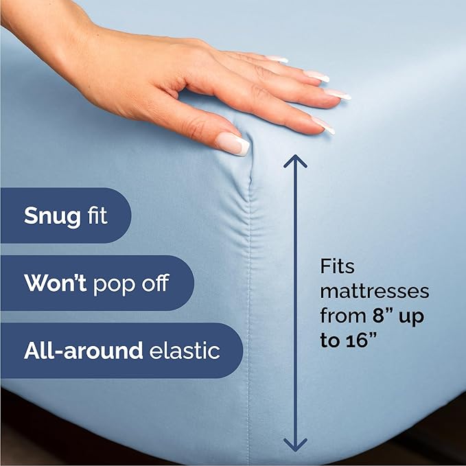 Queen 6 Piece Sheet Set - Cooling & Breathable Bed Sheets - Hotel Luxury Bed Sheets for Women, Men, Kids & Teens - Bedding w/Deep Pockets & Easy Fit - Soft & Wrinkle Free - Queen Light Blue Sheets