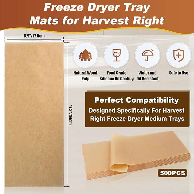 500 Pcs Parchment Paper Sheets for Harvest Right Freeze Dryer, Parchment Paper Sheets-Freeze Dryer Tray Mats for Harvest Right, Freeze Dryer Accessories for Medium Trays Pre-Cut Mats (17" x 6.8")