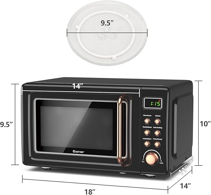 LDAILY 0.7Cu.ft Retro Small Microwave Oven, 700W Compact Countertop Microwave with 5 Power Levels, Auto Cooking Menus, Glass Turntable, Child Lock & Glass Turntable for Apartment, Dorm (Golden)