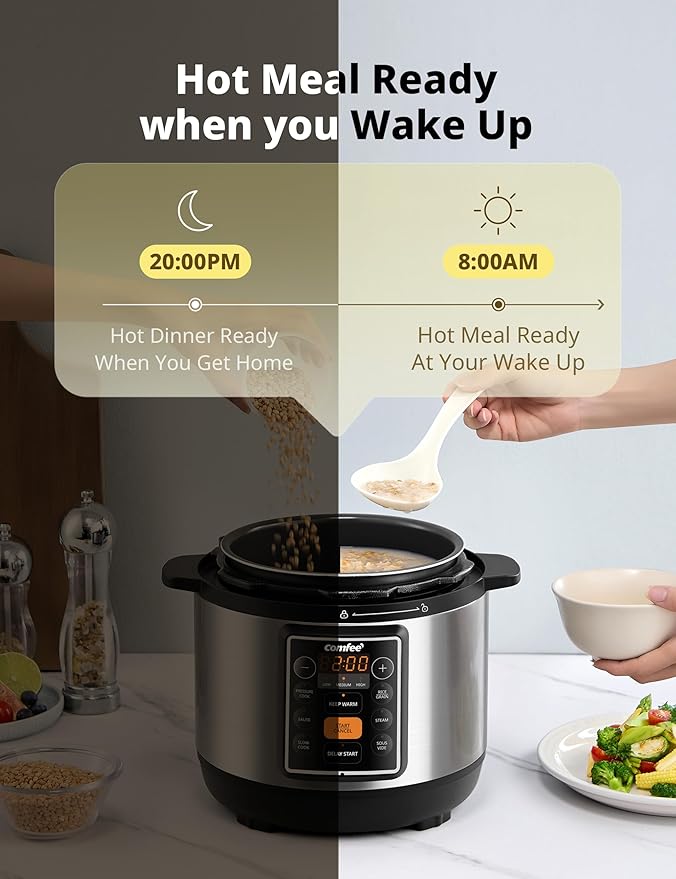 COMFEE??7-in-1 Small Electric Pressure Cooker, Slow Cooker, Steamer, Saut챕, Sous Vide, Warmer, Multi Cooker with Natural Ceramic Coated Non-Stick Pot, 3 Quarts
