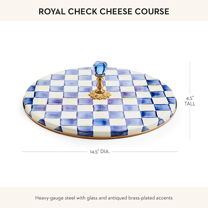 MACKENZIE-CHILDS Cheese Course, Cute Cheese Board and Serving Board for Charcuterie, Blue-and-White Royal Check