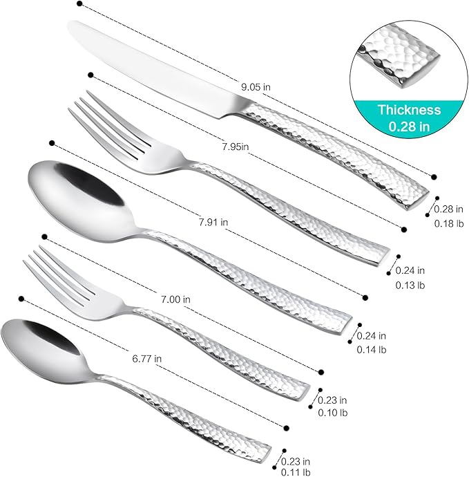 Flatware Silverware Set Hammered Mirror Polished Stainless Steel 20 Piece Set for Home Kitchen Restaurant Hotel Housewarming Wedding Gift Service for 4