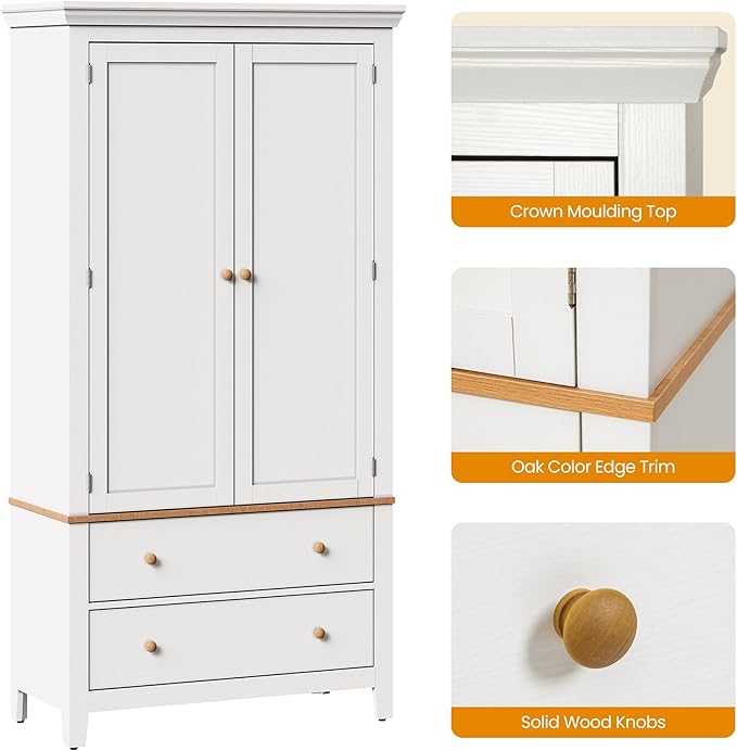 RoyalCraft 70'' Tall Kitchen Pantry Cabinet, Large Storage Cabinet with 8 Door Shelves, White Kitchen Cabinet with 2 Drawers & Adjustable Shelves for Dining Room, Living Room, Laundry