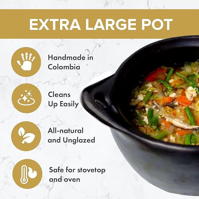 Authentic Chamba Soup & Bean Pot - Elegant Handmade Black Clay Dutch Oven with Cover - Perfect for Soups, Beans, Stocks & More - Versatile & Durable