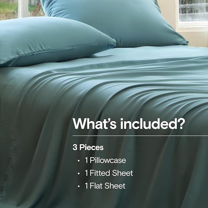 DOZ Sheet Set, 100% Viscose derived from Bamboo, Organically Grown, Buttery Soft, Cooling Sheets, High GSM, Deep Pockets - 3 Piece - 1 Pillowcase 1 Fitted 1 Top Sheet (Teal, Twin)