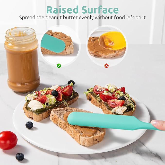 U-Taste Skinny Silicone Jar Spatula: 600쨘F Heat-Resistant Food-Grade 10in Long Narrow Sourdough Stirring Stick, Seamless Flexible Peanut Butter Spreader for Scraping Icing Bread Cream, Jam (Aqua Sky)