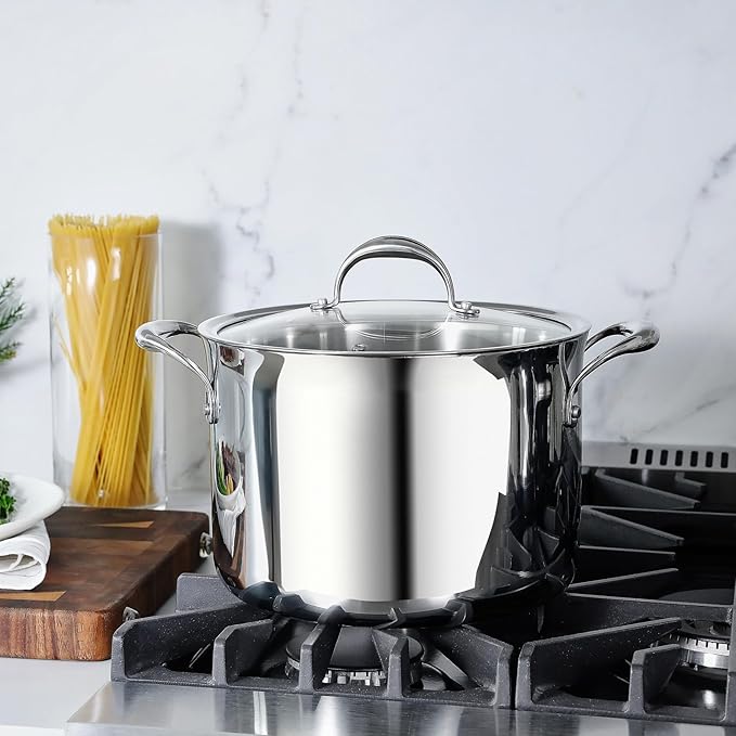 KEAWELL K3 Premium 8-Quart Tri-Ply Stainless Steel Stockpot with Lid, Induction & Oven Safe up to 600째F, Even Heating, Professional Cookware for All Stovetops (8-Qt)