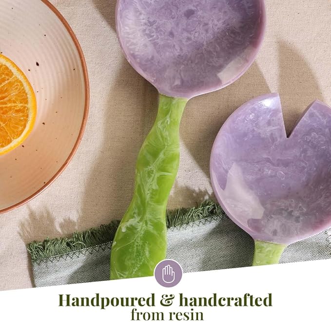 Folkulture Salad Servers or Salad Tongs | Set of 2 (12") Serving Spoons in Kitchen Essentials or Salad Hands Set | Resin Salad Tongs for Serving | Christmas Gifts for Women Unique
