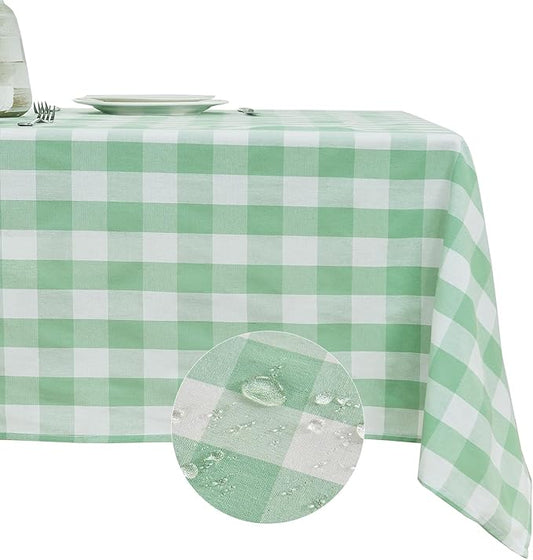 BALCONY & FALCON Rectangle Gingham Table Cloth ??Water-Resistant Cotton Blend, Spill-Proof & Washable Checkered Tablecloth for Kitchen, Dining, Picnic, Party (Green White, 57x118 Inch)
