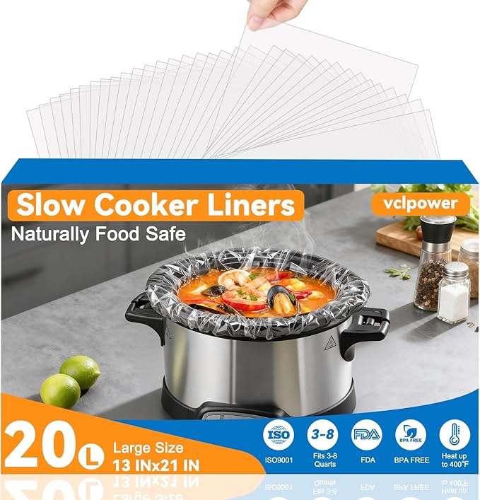 Slow Cooker Liners 13?�x21?? Large Size Disposable Cooking Bags, BPA-Free Pot Liners Fit 3?? Quart slow cooker pot, Suitable for Oval & Round Slow Cooker, 20 Count