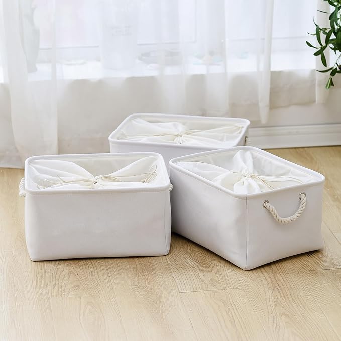 TheWarmHome Storage Basket for Gifts Empty - X Large - 3 Pack 17.7L횞13.8W횞9.8H in Collapsible Storage Bin for Shelves, Toy Box Storage for Gifts Book Laundry (White)