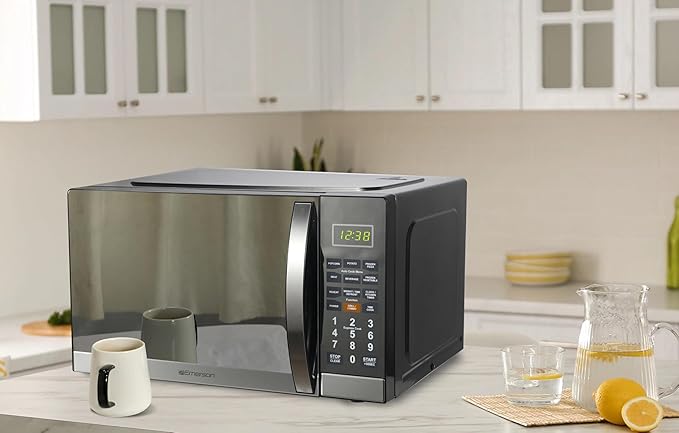 Emerson MWG1191SB 1.1 Cu. Ft. Microwave with Built-In Grill Function, 1100W Power, Stainless Steel, LED Timer Display, 11 Power Levels, 9 Preset Cooking Options, Removable Glass Turntable, Child Lock