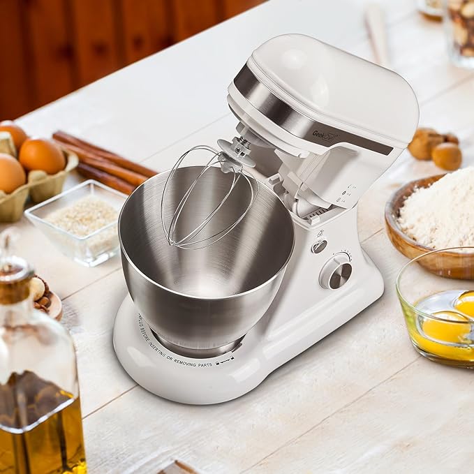 Geek Chef 3-IN-1 Stand Mixer, 4.8QT, 12 Speeds Tilt-head Food Mixer with Dough Hook, Whisk, Beater and Digital Scale with App, White