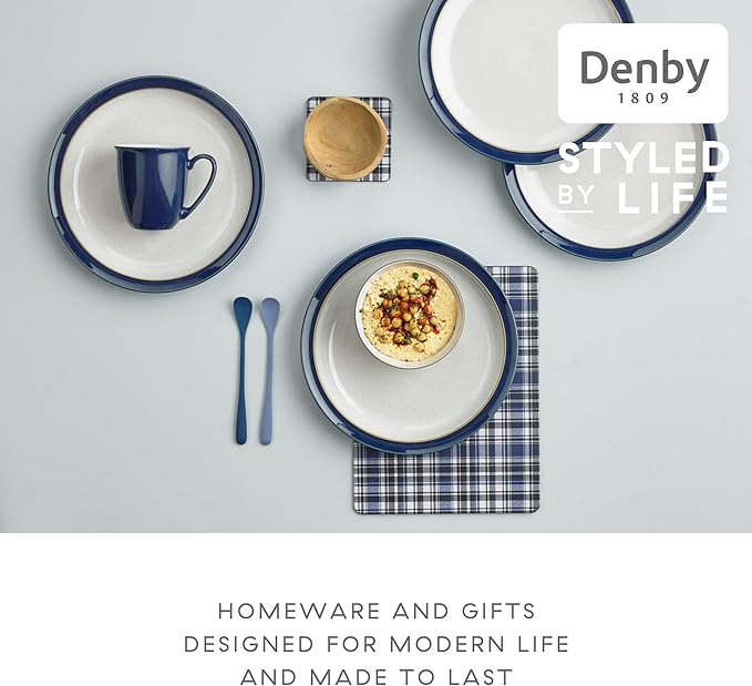 Denby - Elements Dark Blue Large Coffee Mug Set of 4-11.15 Ounce Stoneware Tea Cup Mug Set For Office & Home - Dishwasher Safe, Microwave Safe - Ceramic Tea Cups With Blue White Glaze, Chip Resistant