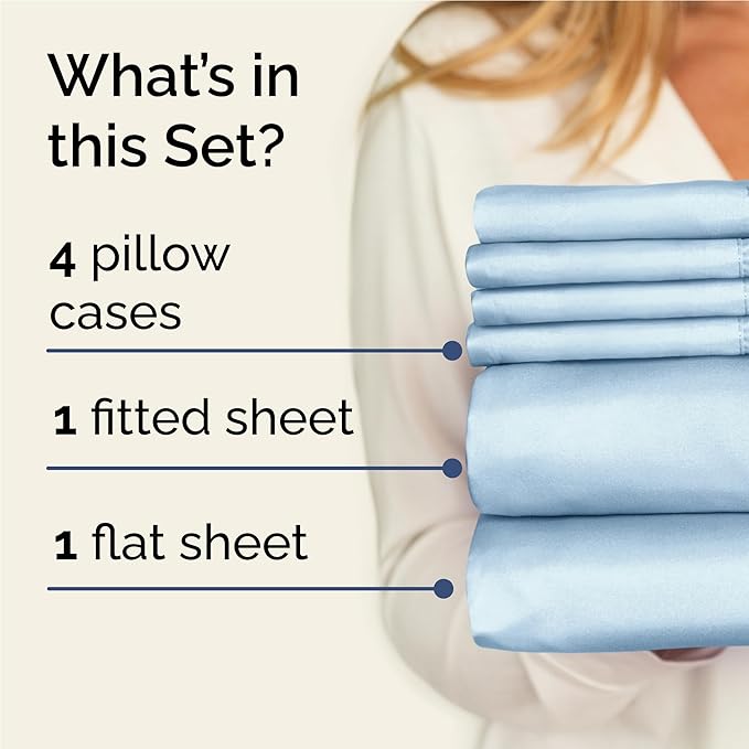 Full 6 Piece Sheet Set - Cooling & Breathable Bed Sheets - Hotel Luxury Bed Sheets for Women, Men, Kids & Teens - Bedding with Deep Pockets & Easy Fit - Soft and Wrinkle Free - Full Light Blue Sheets