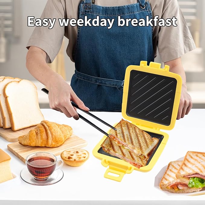 Microwave Sandwich Maker, Heat-Resistant Silicone Rubber Shell, Advanced HeatWave Technology, Non-Stick Plates, Easy to Clean, Makes Toast, Sandwiches, Paninis, and Patties (Yellow)